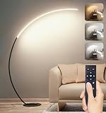 Aanyhoh LED Stehlampe Dimmbar Bogenlampe Wohnzimmer, 25W Schwarz Stehleuchte mit Fernbedienung, Modern Bogenleuchte 3 Farbtemperatur & Memory-Funktion, Leselampe für Sofa Büro Schlafzimmer, H:170cm