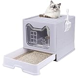 Katzentoilette mit Deckel, XXL Katzenklo Groß mit Schaufel, Geschlossene Katzentoilette, Faltbare Cat Litter Box,für verschiedener Katzen, 49,5 x 37 x 37cm