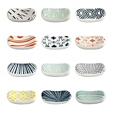 RoadLoo Keramik Stäbchen Halter, 12 Stücke Stil Druck Stäbchen Stäbchenhalter Set Stehen Messer Abendessen Löffel Halter Gabel Messer Ständer Hand Gedruckt Glasur Halterung Essstäbchen-Ablagen (C)