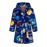 NautySaurs Bademantel für Jungen, weich und warm, mit Kapuze, Flanell-Fleece-Bademantel für Kinder, Planet – Blau, 9-12 Years