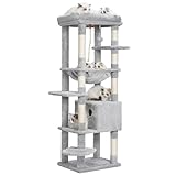 Heybly Kratzbaum, mit Decken, für große Katze, Katzenbaum, große Plattformen, Höhle, 50 x 50 x 153cm, Hellgrau HCT050W