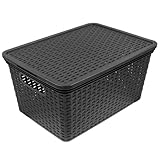 HRB Aufbewahrungsbox Lagerbox Box Korb in Rattan-Optik, 15 Liter, 39x28x18 cm Kiste Modern (1 Stück, Anthrazit mit Deckel)