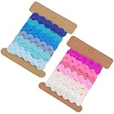 LNQ LUNIQI 8mm RIC Rac Zackenlitze Band, 2 Stück Elastisches Regenbogen Nähband, Wellenförmige Geflochtene Borte, für Nähen Kleidung Kleid DIY Basteln Geschenkverpackung Hochzeit Weihnachtsfeier
