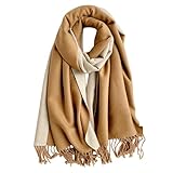 Kaschmir Schal Damen Stola für Herbst und Winter - Imitat Pashmina Mit Quasten, Wendeschal, Einfarbig in Beige und Braun, 200x60CM