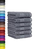 BaSaTex - 6er Pack Handtuch Set für Gäste - Handtücher mit Aufhängeschlaufe aus weicher Baumwolle in 30x50 cm - Gästetücher für die Händereinigung Öko-Tex Standard 100 Zertifiziert - Anthrazit