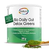 Naturz Daily Gut Detox Greens Pulver - Bio Greens mit Chlorella, Spirulina, Gerstengras, Weizengras & Lucuma - Grüne Helfer Entgiftungspulver für Darmflora Aufbau, 100% Vegan, Laborgeprüft - 125 g