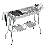 MIIKHI Faltbarer Grillrost für den Außenbereich, Edelstahl, Picknick-Grill, Holzkohleofen, Picknick-Zubehör, geeignet für 3–6 Personen, Silber
