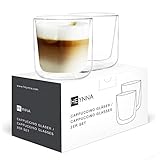 HEYNNA® Cappuccino Gläser dickwandig aus Borosilikatglas, spülmaschinenfest - Doppelwandige, doppelglas Kaffeegläser für heiße Getränke - 2 x 200 ml