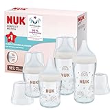 NUK Perfect Match Glas-Babyflaschenset | Ab 3 Monate | Passt sich dem Baby an | Temperature Control | Anti-Colic | 120 ml und 230 ml | BPA-frei | Silikontrinksauger | Regenbogen | 4 Stück