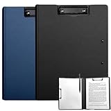 2 Stück Klemmbrett A4, Klemmmappe A4 mit Deckel, Klemmbrett mit 2 Clips, Leichtes Klemmbret t a4 Kunststoff für Geschäft, Büro, Schule oder Restaurant (Schwarz und Blau)