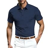 OCCOKO Herren High-End-Mesh-Eisseide-Kurzarm-Hemdkragen, einfarbig, Slide-Oberteil Herren Boxershorts (Navy, XXL)