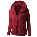 Generisch Fleecejacke Damen Mit Kapuze Teddyjacke Winter Winterjacke Warm Damen-Jacken Einfarbig Plüschjacke Mit Taschen Jacke Mit Reissverschluss Plüschmantel Elegant Flauschjacke Winddicht Casual