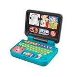 FISHER-PRICE Lernspaß Homeoffice Laptop – elektronisches Lernspielzeug mit Smart-Stages-Lerninhalten, Lichtern und 55+ Liedern, ABC, Zahlen und erste Deutsch Wörter Lernen, ab 6 Monaten, HGX00
