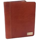Catwalk Collection Handbags - Damen A5 Leder Notizbuchtasche - Schreibmappe mit Reißverschluss - Passend für Tablet und Notizbuch - ANGELA - Hellbraun