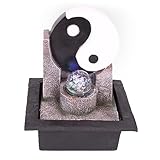 Zimmerbrunnen mit LED-Beleuchtung | Tischbrunnen mit Yin Yang - Motiv | dekorativer Zierbrunnen mit Feng Shui Element und beweglicher Glaskugel | Wasserbrunnen für Zuhause und Büro