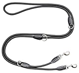Leisegrün Verstellbare Hundeleine 3m - Robuste Nylon Doppelleine für mittelgroße bis große Hunde, 200kg Zugkraft, 2 Karabiner - Schwarz