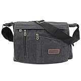 irisaa Große Umhängetasche Damen, Casual Handtasche mit vielen fächern, Canvas Multifunkionale Schultertasche für Schule Shopping Arbeit, Unisex, Damen Tasche:Schwarz