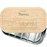 DEL MÀ Unique & Personal Brotdose Kinder personalisierte Brotbox Brotzeitbox Lunchbox Butterbrotdose für Kindergarten Kita Geschenk Frühstücksbox Metall mit Bambusdeckel