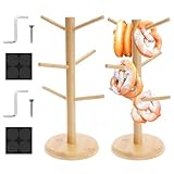 Harupink 2 Stück Brezelständer,Brezelhalter aus Holz Natürliche Glatt Gratfrei,Brezelbaum 6-armig,Höhe 35cm,Halten Sie alle organisiert,auch als Wurstständer Tassenhalter oder Donut ständer(Holzfarbe)