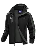 donhobo Herren Softshell Jacke Outdoor Funktionsjacke Freizeitjacke Leichte wasserdichte Winddichte Wandern Bergjacke Mantel mit Kapuze (Schwarz, XL)