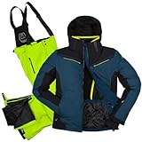 Killtec Herren Skianzug Größe L - aus Skijacke dunkelblau schwarz und Skihose neon grün - mit 10000mm Wassersäule - wasserdicht, atmungsaktiv