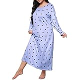 Damen-Nachthemd, Sommer, Herbst, Nachthemd, Herzdruck, langärmelig, Nachtwäsche, Rundhalsausschnitt, lockere Passform, Negligee, Baumwollmischung, Nachtwäsche, Chemises, Schlafshirts, Himmelblau