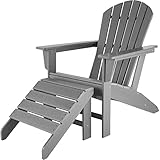 tectake® Adirondack Gartenstuhl mit Fußstütze, Holzoptik, wetterfest, Gartensessel aus Kunststoff, hohe Rückenlehne, breite Armlehnen, für Garten Terrasse Balkon - grau
