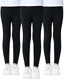 Domee Mädchen Leggings Lang Hosen Baumwoll Einfarbig 3er-Pack Schwarz 122-128 (Herstellergröße 130)