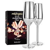 FOOLS ALIBAI Edelstahl-Champagnergläser, 2er-Set, 200 ml, unzerbrechlich, BPA-frei, Champagner-Weingläser für Hochzeit, Partys und Jahrestag, 3 Farben, silberfarben