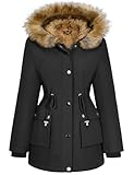 Lonya Winterjacke Damen Parka Winter Mäntel Fleecejacke Warm Mittellang Wasserabweisend Dicke Coat mit Kapuze Schwarz,S