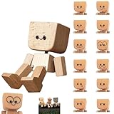 GEVECORI Schüttelmann Holz, Lustige Wackelfigur Wackelnder Holzman für Auto, Handgefertigter Wackelmännchen mit 12 Magnetischen Gesichtsausdrücke Home Auto Deko Geschenke