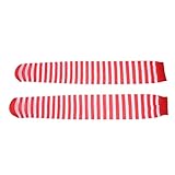 MUCKLILY Weihnachtliche Rote Weiße Kniestrümpfe Damen Overknee Gestreift aus Polyester Atmungsaktiv Langlebig Modisch für Party Alltag und Festtage Einheitsgröße