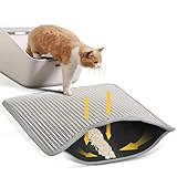 Conlun Katzenklo Matte, 58x42cm Waben Doppelschicht Katzenstreu Matte, Urin- & Wasserdichte Katzenmatte Katzenklo, Leicht zu reinigen, Rutschfeste Katzenmatte für den Boden, Grau, 2317