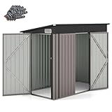 COSTWAY Gartenhaus Metall, 235 x 117 x 185 cm, Gerätehaus mit Vordertür & Seitentür & Pultdach, Geräteschuppen abschließbar, Gartenhütte Gartenschuppen, Garten Schuppen Outdoor (Hellbraun)