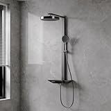 Alphabath Duscharmatur Komplettset Duschsystem mit Thermostat und Eingegossene Glasregale Duschset mit 30 cm Regendusche Duschkopf Regendusche mit Armatur, Grau-schwarz