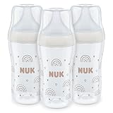 NUK Perfect Match Babyflaschenset | Ab 3 Monate | Passt sich dem Baby an |Temperature Control | Anti-Colic | 260 ml | BPA-frei | Silikontrinksauger, Medium | Regenbogen | 3 Stück