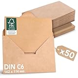 Falinko Faltkarten mit Umschlag Kraftpapier braun I Din A6/C6 I Faltkarten blanko I Briefumschläge braun I neutrale Grußkarten mit Umschlag (Kraftpapier, 50er Set)