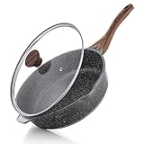 SENSARTE Antihaft Pfanne 28cm, Tiefe Bratpfanne mit Deckel, Schweizer Granitbeschichtung Kochpfanne Gesunde Steinpfanne Kochgeschirr Kochpfanne, Induktion Geeignet, PFOA Frei
