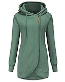 ELFIN Damen Lange Kapuzenpullover Zipper Hoodie Herbst Winter Pulli Sweatjacke mit Reißverschluss, Grün, M