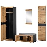 LIANGFUN Garderoben Set 4-teilig mit Spiegel und Sitzbank, Garderoben Set, Garderobenmöbel,Garderoben-Set, Stylishe Kompaktgarderobe mit 4 Kleiderhaken, Stangen und Ablage, Praktischer Wandgarderobe