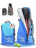 BALLO® Tennisrucksack Tennistasche [NEUHEIT] Schlägertasche Rucksack Tasche Tennis Badminton | Damen Herren mit Schuhfach & geschlossenem Schläger Fach Farbe Blau