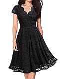 KOJOOIN Damen 1950er Vintage Brautjungfernkleider für Hochzeit Kurzes A-Linie Abendkleider, Schwarz (Kurze Ärmel), Gr.- S/34-36
