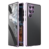 Magnetisch Hülle für Samsung Galaxy S24 Ultra/S24 Plus/S24, Anti-Peep Gehärtetes Glas Doppelseitige Handyhülle Metallstoßstange Transparent Schutzhülle(Color:Purple Lila,Size:S24 Ultra)