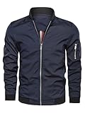 Herren Leichte-Dünne Bomberjacke-Klassische Stehkragen Jacke Outdoor Sportjacke Reißverschluss Freizeit Lässige Winddichte Fliegerjacke Frühling Sommer Herbst Blouson Übergangsjacke Blau 2XL