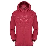 Herren Regenjacke Wasserdicht Atmungsaktiv Outdoorjacke Ultraleicht Sonnenschutz Jacken Faltbare Windbreaker Leichte Fahrradjacke Reißverschluss Übergangsjacke Freizeitjacke für Wandern (01-Red, M)