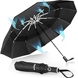 Herreicher Regenschirm Sturmfest Groß Taschenschirm Automatik - Winddicht Ständer Leicht Schirm Automatikschirm Reiseschirm Faltbar Kompakte Golf Umbrella für Herren/Damen/Kinder/Ältere, Schwarz
