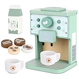 PLLYPE Kaffeemaschine Kinder Holz, Spielküche Zubehör, Kinderküche Kaffeeservice Spielset, Pädagogisches Holzspielzeug Küchenzubehör Rollenspiele Geschenke für Kleinkind Jungen Mädchen