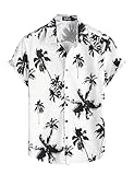 VATPAVE Herren Baumwolle Hawaii Hemd männer Blumen Freizeit Kurzarmhemd Sommerhemd Festival Hemd X-Large Weiß Kokosbaum