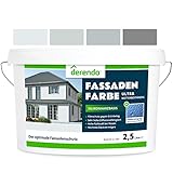 derendo Silikonharz Fassadenfarbe grau mit ULTRA Wetterschutz, 2,5l, Abperleffekt wie beim Lotus Blatt, inkl. Filmschutz gegen Grünbelag, (Lichtgrau 15-16)