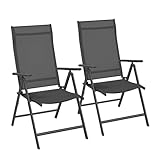 SONGMICS Gartenstuhl 2er Set, Klappstuhl, Outdoor-Stuhl, mit Metallgestell, 8-Fach verstellbare Rückenlehne, bis 150 kg belastbar, schwarz GCB29BK